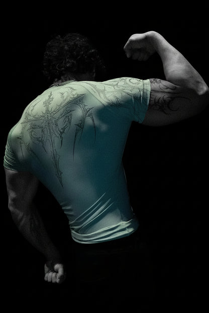 New Summer GYM T-Shirt Men'S Gothic Print Muscle Tee High Elasticity and Quick Drying Exercise for Bodybuilding Training T-Shirt