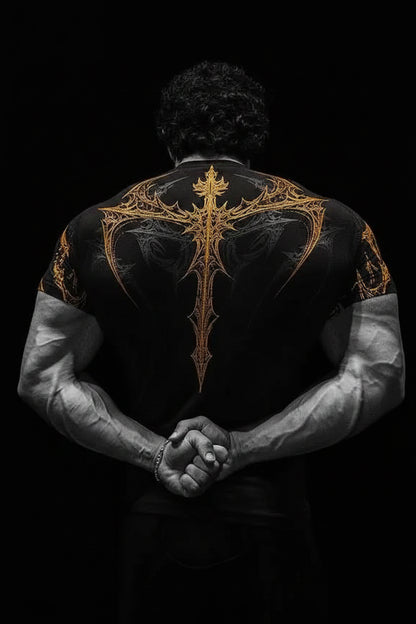 New Summer GYM T-Shirt Men'S Gothic Print Muscle Tee High Elasticity and Quick Drying Exercise for Bodybuilding Training T-Shirt