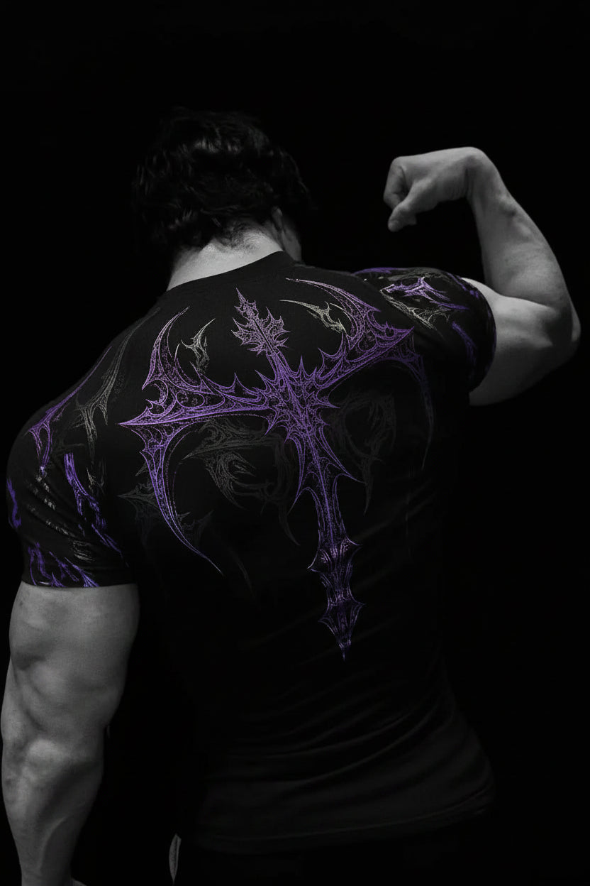 New Summer GYM T-Shirt Men'S Gothic Print Muscle Tee High Elasticity and Quick Drying Exercise for Bodybuilding Training T-Shirt
