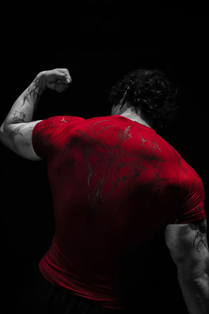 New Summer GYM T-Shirt Men'S Gothic Print Muscle Tee High Elasticity and Quick Drying Exercise for Bodybuilding Training T-Shirt