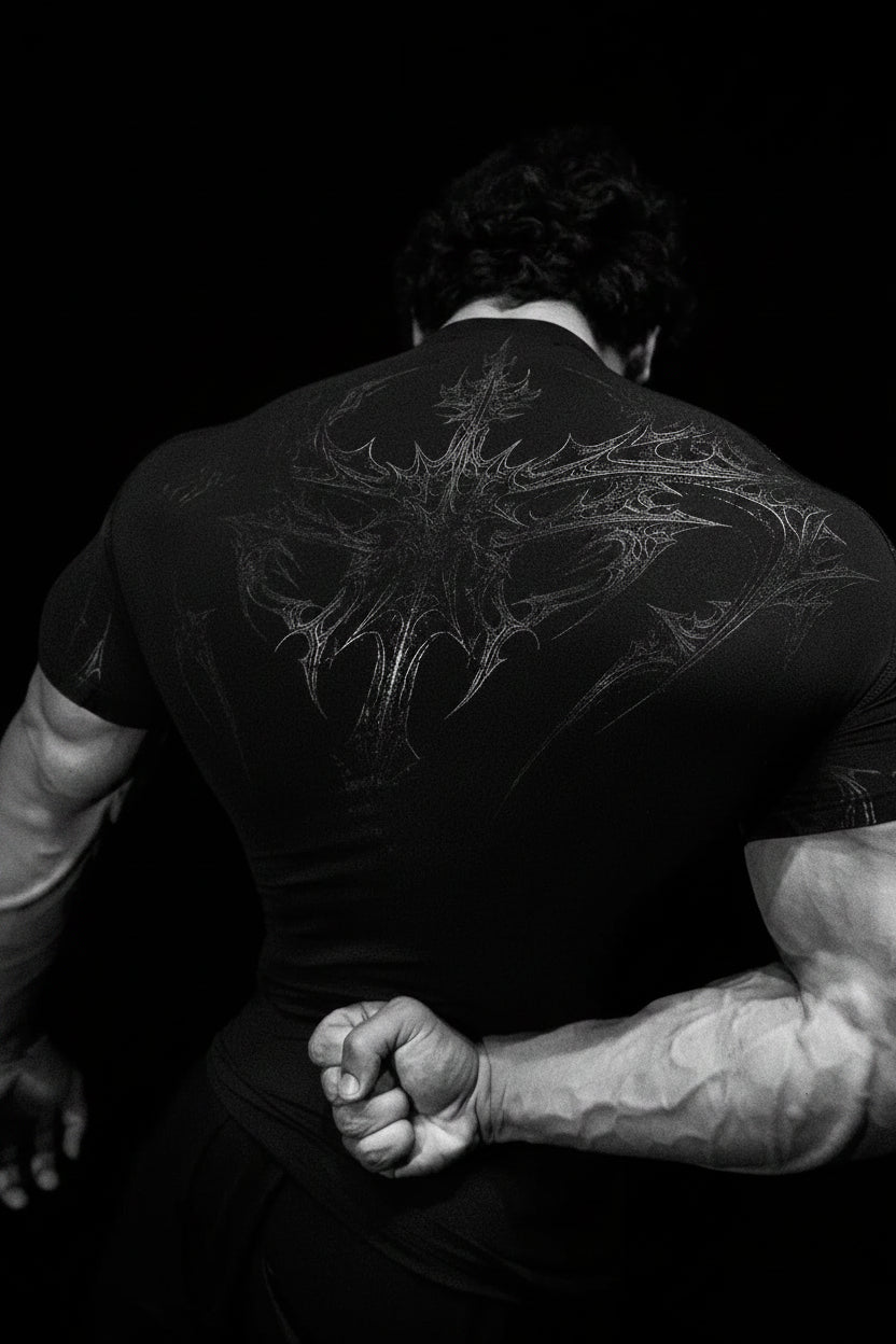 New Summer GYM T-Shirt Men'S Gothic Print Muscle Tee High Elasticity and Quick Drying Exercise for Bodybuilding Training T-Shirt